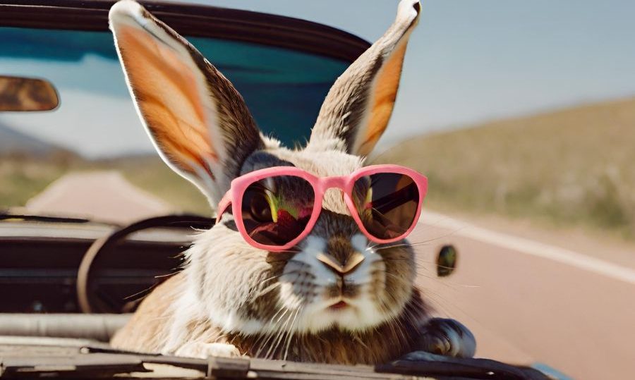 coniglio che viaggia in auto - Idee weekend di Pasqua