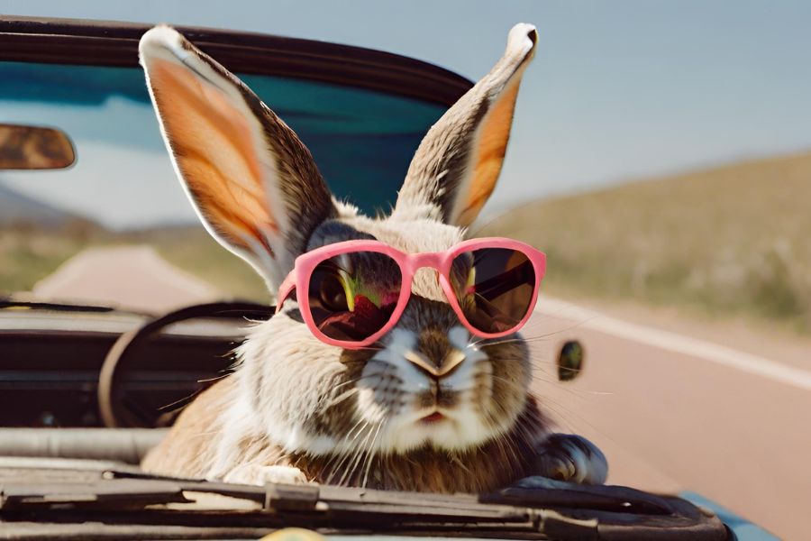 coniglio che viaggia in auto - Idee weekend di Pasqua